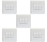 Loops 5 Pack 3 Gang Triple 10A Light Switch 2 Way - White Plastic Wall Plate Rocker
