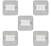Loops 5 Pack 3 Gang Triple Light Switch 2 Way 10A Heavy Duty Metal Clad - White Rocker