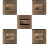 Loops 5 Pack 3 Gang Triple Light Switch Screwless Antique Brass 2 Way 10A Slim Rocker