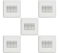 Loops 5 Pack 3 Gang Triple Light Switch Screwless Matt White 2 Way 10A Slim Rocker