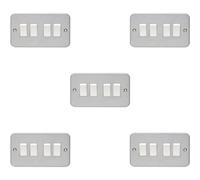 Loops 5 Pack 4 Gang Quad Light Switch 2 Way 10A Heavy Duty Metal Clad - White Rocker