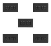 Loops 5 Pack 4 Gang Quad Light Switch Screwless Matt Black 2 Way 10A Slim Rocker