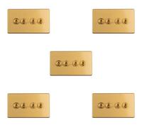 Loops 5 Pack 4 Gang Quad Retro Toggle Light Switch Screwless Satin Brass 10A 2 Way