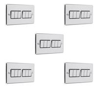 Loops 5 Pack 6 Gang Multi Light Switch Polished Chrome & Black 2 Way 10A Metal Rocker
