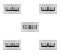 Loops 5 Pack 6 Gang Multi Light Switch Screwless Satin Steel 2 Way 10A Slim Rocker