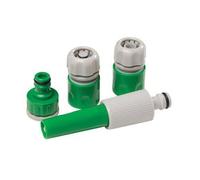 Loops 5 Piece Garden Hose Pipe Connector Set Quick Connect BSP 100mm Spray Nozzle