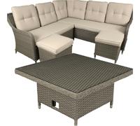 Loops 5 Seater Garden Corner Dining Sofa Set - Rattan Wicker - Adjustable Coffee Table