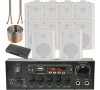 Loops 5 Zone Bluetooth Speaker Kit 10x 70W White Wall Mount Home Bar Stereo Amplifier
