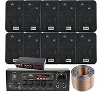 Loops 5 ZONE BLUETOOTH SPEAKER KIT - 10x Wall Mounted Black Speakers, 110W Mini Stereo Smart Home Amplifier, Splitter & Cable - Wireless HiFi Audio Music Sound System - Restaurant Bar Home