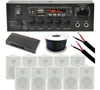 Loops 5 Zone Outdoor Bluetooth System 10x Weatherproof White Speaker Garden Stereo Kit Loops White