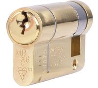Loops 50mm Euro Single Cylinder Lock - 6 Pin Polished Brass Fire Door Ktd Barrel