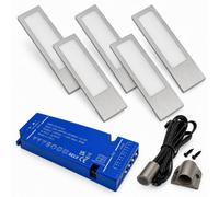 Loops 5X 24V Dimmable Aluminium 200mm Super Slim Rectangle Surface Mounted Led Under Cabinet Light And Driver Kit, Cool White 6000K