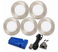 Loops 5X 24V Dimmable Aluminium Super Slim Round Surface Mounted Led Under Cabinet Light And Driver Kit, 3 White Colours
