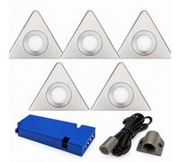 Loops 5X 24V Dimmable Aluminium Triangle Surface Mounted Led Under Cabinet Light And Driver Kit, 3 White Colours