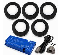 Loops 5X 24V Dimmable Black Round Surface Mounted Led Under Cabinet Light And Driver Kit, 3 White Colours
