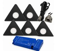 Loops 5X 24V Dimmable Black Triangle Surface Mounted Led Under Cabinet Light And Driver Kit, 3 White Colours