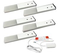 Loops 5x ALUMINIUM Slim Rectangle Under or Over Cabinet Kitchen Light & Driver Kit - Natural White LED
