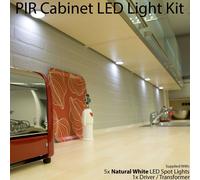 Loops 5x ALUMINIUM Ultra-Slim Round Under Cabinet Kitchen Light & Driver Kit - AUTO ON / Off-PIR - Natural White LED Loops White
