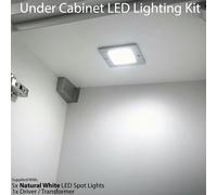 Loops 5x ALUMINIUM Ultra-Slim Square Under Cabinet Kitchen Light & Driver Kit - Natural White LED