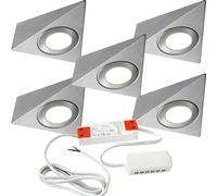 Loops 5x BRUSHED NICKEL Pyramid Surface Under Cabinet Kitchen Light & Driver Kit - Natural White LED