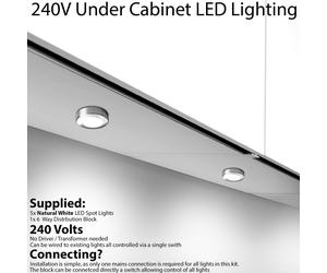 Loops 5x BRUSHED NICKEL Round Surface or Flush Under Cabinet Kitchen Light Kit - 240V Mains Powered - Natural White LED in Metallics Loops Metallics