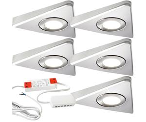 Loops 5x BRUSHED NICKEL Triangle Surface Under Cabinet Kitchen Light & Driver Kit - Warm White LED in Metallics Loops Metallics