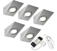 Loops 5x BRUSHED NICKEL Wedge Surface Under Cabinet Kitchen Light & Driver Kit - Natural White LED