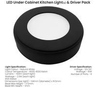 Loops 5x MATT BLACK Round Surface or Flush Under Cabinet Kitchen Light & Driver Kit - Natural White LED Loops Black