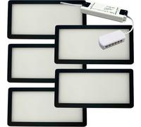 Loops 5x MATT BLACK Ultra-Slim Rectangle Under Cabinet Kitchen Light & Driver Kit - Warm White Diffused LED