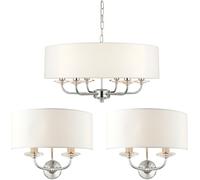 Loops 6 Bulb Ceiling Pendant Lamp & 2x Matching Twin Wall Light Modern Bright Nickel in Metallics Loops Metallics