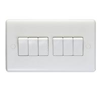 Loops 6 Gang Multi 10A Light Switch 2 Way - White Plastic Wall Plate Outlet Rocker