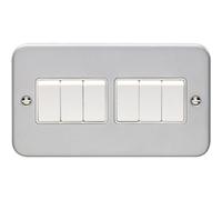 Loops 6 Gang Multi Light Switch 2 Way 10A Heavy Duty Metal Clad - White Trim & Rocker
