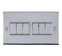 Loops 6 Gang Multi Light Switch Polished Chrome 2 Way 10A Grey Trim & Metal Rocker