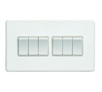 Loops 6 Gang Multi Light Switch Screwless Matt White 2 Way 10A Metal Rocker Slim