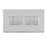 Loops 6 Gang Multi Light Switch Screwless Polished Chrome 2 Way 10A Metal Rocker Slim