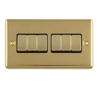 Loops 6-Gang Polished Brass 2-Way Light Switch With Black Trim & Metal Rockers