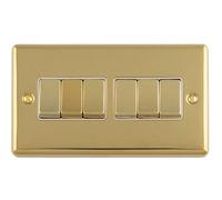 Loops 6-Gang Polished Brass Rocker Light Switch With White Trim 2-Way 10A