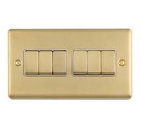 Loops 6-Gang Satin Brass Metal Rocker Light Switch With White Trim 2-Way 10A