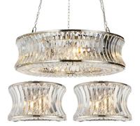 Loops 6 Light Hanging Ceiling Pendant & 2X Matching Wall Lights - Crystal Clear Glass Concave Dimmable Set