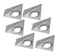 Loops 6 Pack | Bright 2.6W LED Under Cabinet Pyramid Spot Lights & Driver Kit | Stainless Steel & Warm White | Kitchen Worktop Countertop Cupboard Unit Down Light | Modern Triangle Lighting Fitting