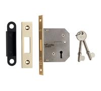 Loops 64mm 3 Lever BS Deadlock Square Forend Electro Brassed Door Security Latch in Metallics Loops Metallics
