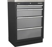 Loops 680mm Modular 4 Drawer Floor Cabinet - Ball Bearing Slides - Locking - 2 Keys Loops Multicolor