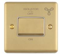Loops 6A 3-Pole Extractor Fan Isolator Switch - Satin Brass With White Trim, Single Gang