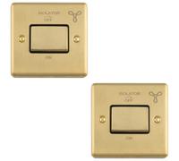 Loops 6A 3-Pole Fan Isolator Switch Satin Brass With Black Trim Single Gang 230-240V