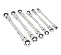 Loops 6pc Flexible Head Double Ended Ratchet Ring Spanner Set - 12 Point Metric Wrench Loops Multicolor