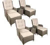 Loops 6Pc Garden Reclining Bistro Set - Rattan Wicker - Outdoor Chairs & Coffee Table