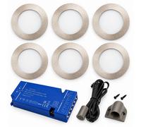 Loops 6X 24V Dimmable Aluminium Round Recessed Led Under Cabinet Light And Driver Kit, 3 White Colours