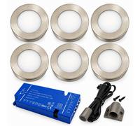 Loops 6X 24V Dimmable Aluminium Round Surface Mounted Led Under Cabinet Light And Driver Kit, 3 White Colours