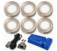 Loops 6X 24V Dimmable Aluminium Round Surface Mounted Led Under Cabinet Light And Driver Kit, Cool White 6000K