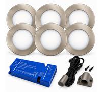 Loops 6X 24V Dimmable Aluminium Super Slim Round Surface Mounted Led Under Cabinet Light And Driver Kit, Natural White 4000K